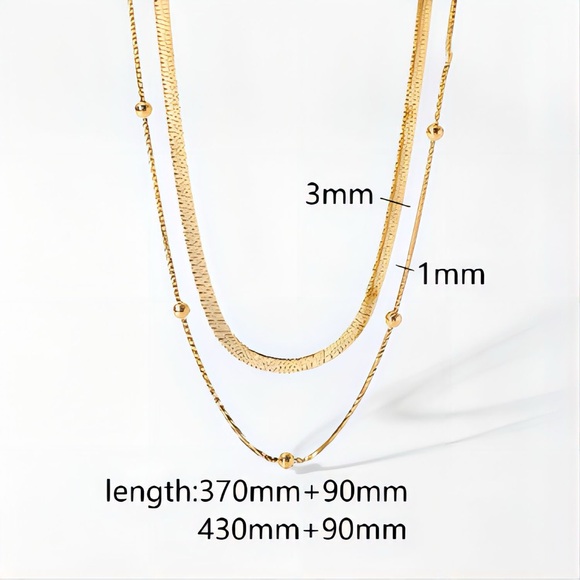 18K Gold Plated Round Beads Snake Chain Stacked Double Layered Necklace - Picture 9 of 9